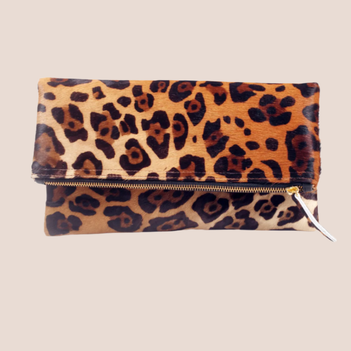 Leopard Print Leather Fold over Clutch  | Ethically Sourced Hides