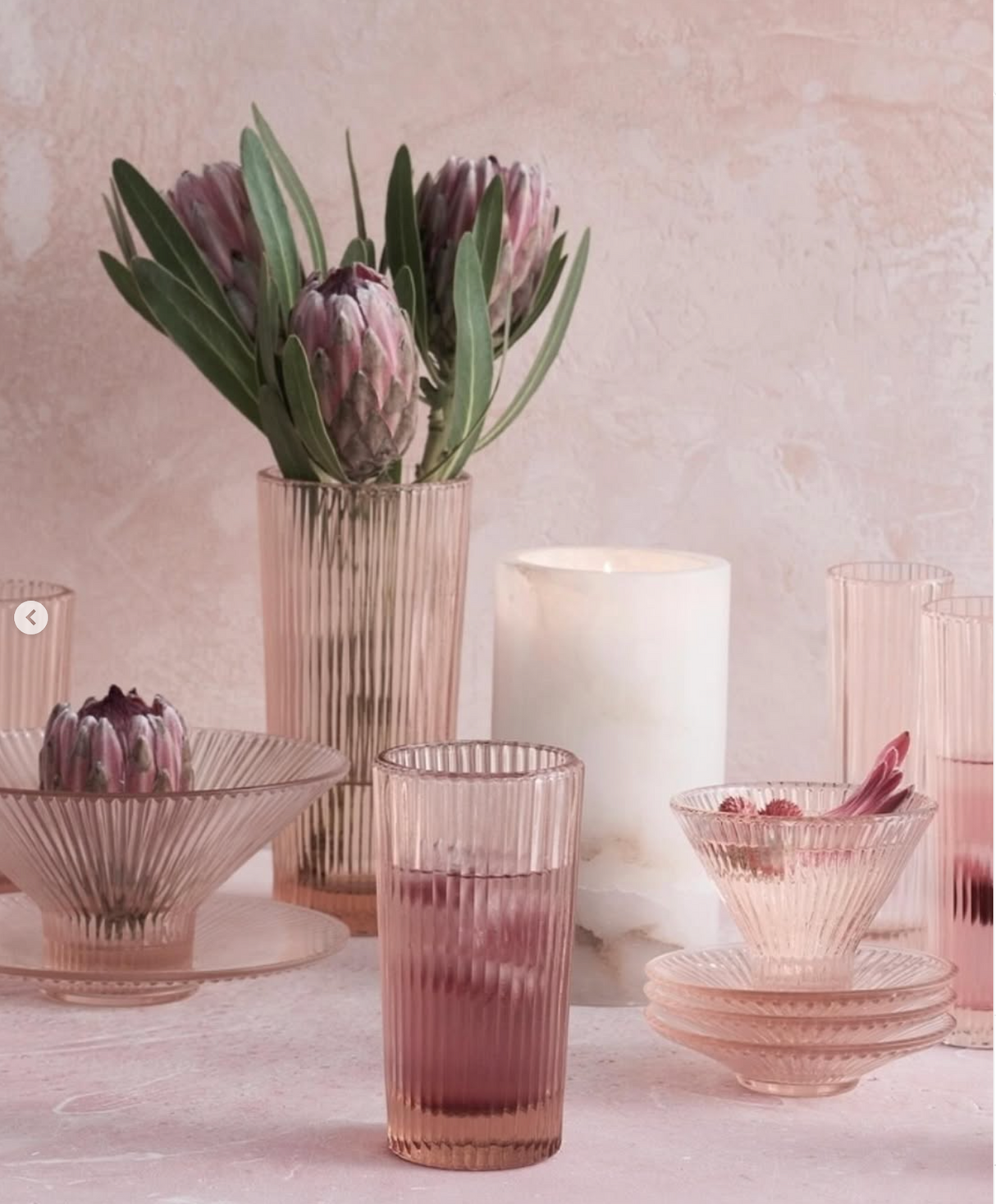 Pink Glass Tealight / Votive Holders - Set of 4