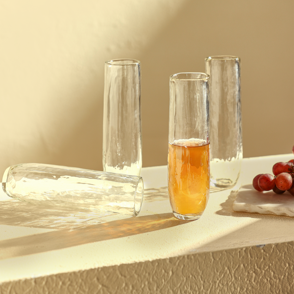 Pebbled Stemless Flutes Set of 4