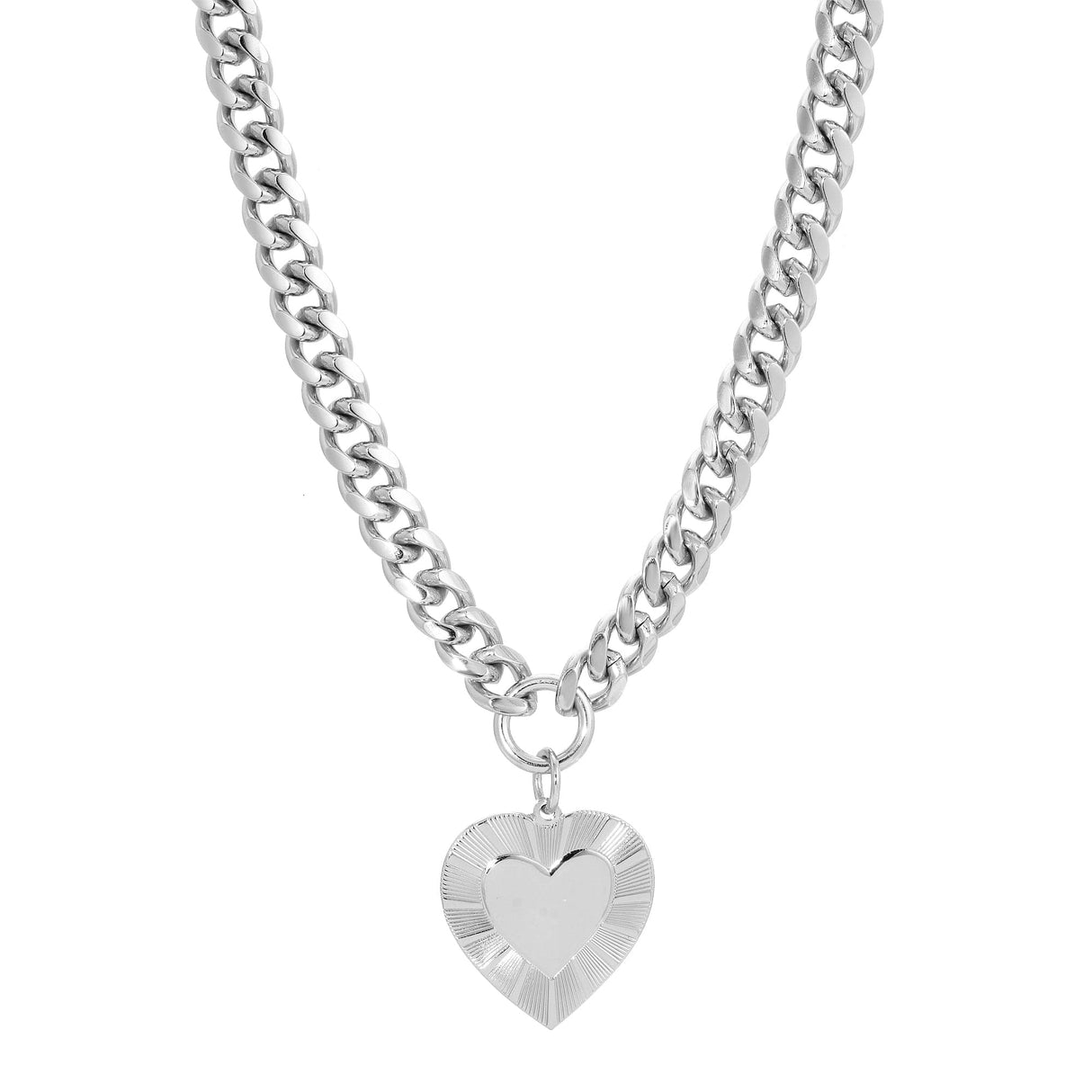 Curb Chain & Heart Pendant Necklace - Sumiye Co