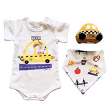 Organic Baby Gift Set - NYC Taxi Infant Onesie, Newborn Rattle Toy & Bib by Estella - Sumiye Co