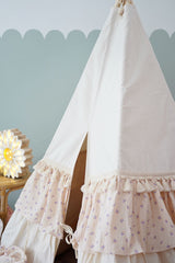 Teepee Tent "Forget-me-not" with Frills + "Light Pink Lily" Flower Mat Set - Sumiye Co