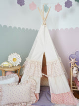 Teepee Tent "Forget-me-not" with Frills + "Light Pink Lily" Flower Mat Set - Sumiye Co