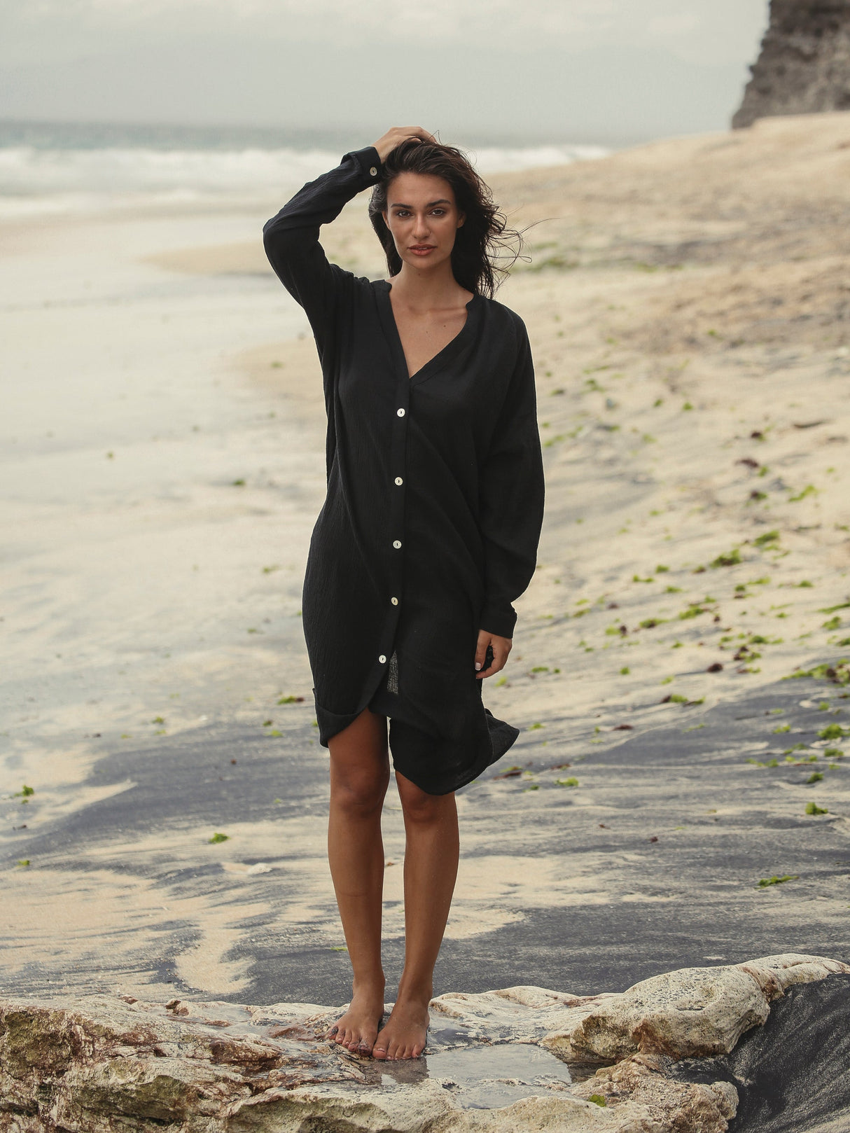 Terra Shirt Dress - Black - Sumiye Co