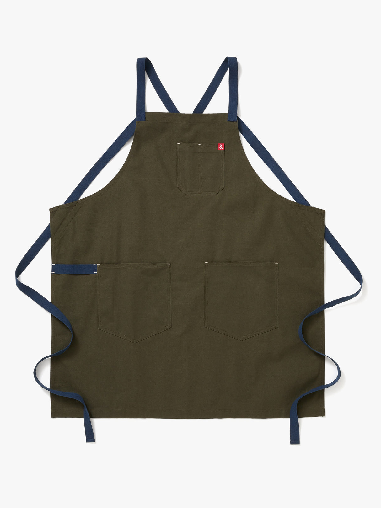 The All Day Crossback Apron - Olive Green Navy Straps - Sumiye Co