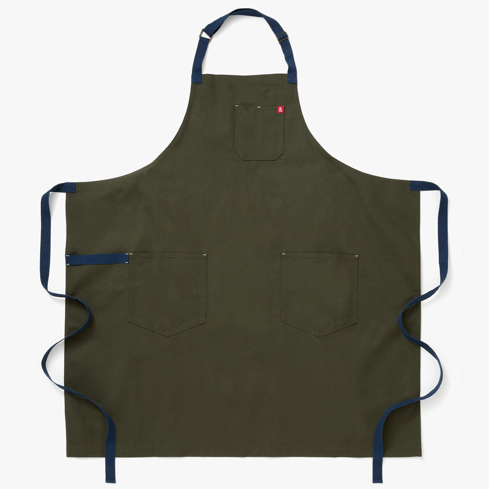 The Big Apron - Olive Green with Navy Straps - Sumiye Co