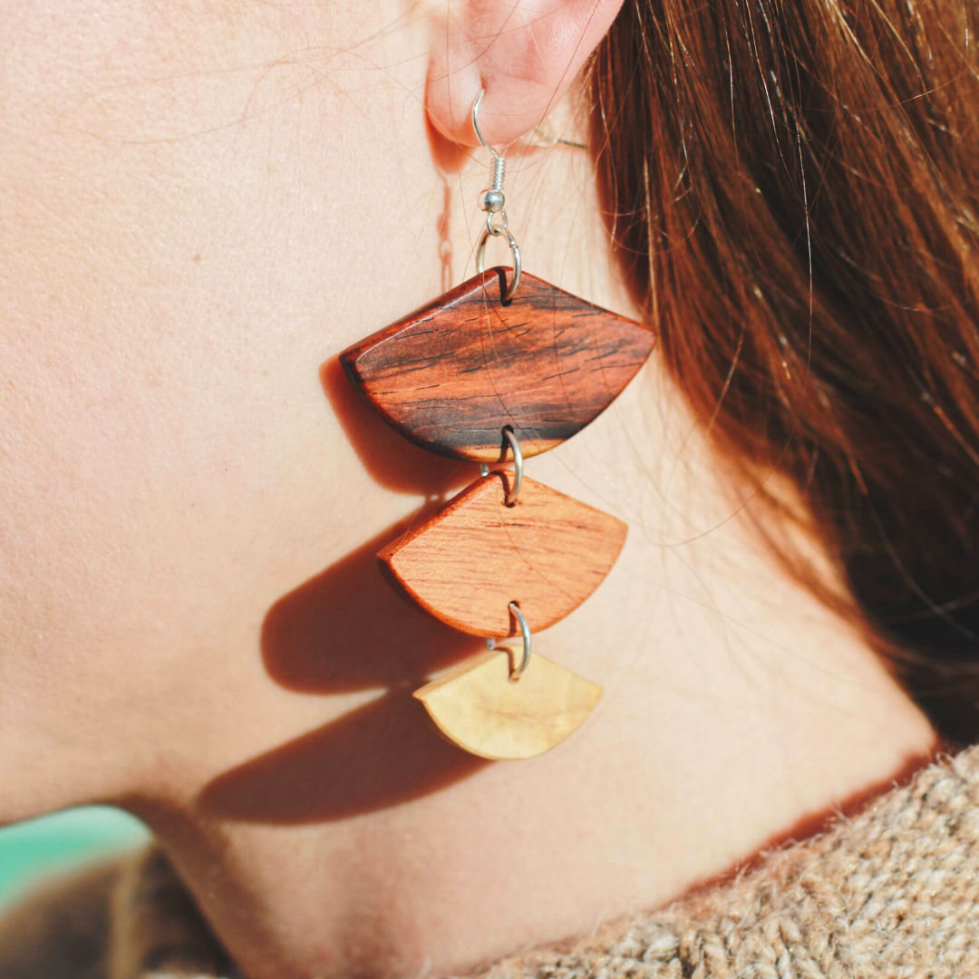 Golden Wood Geometric Earrings - Sumiye Co