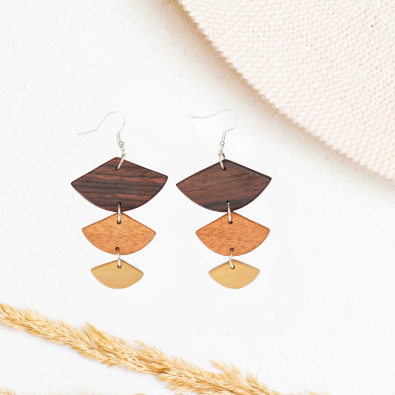 Golden Wood Geometric Earrings - Sumiye Co