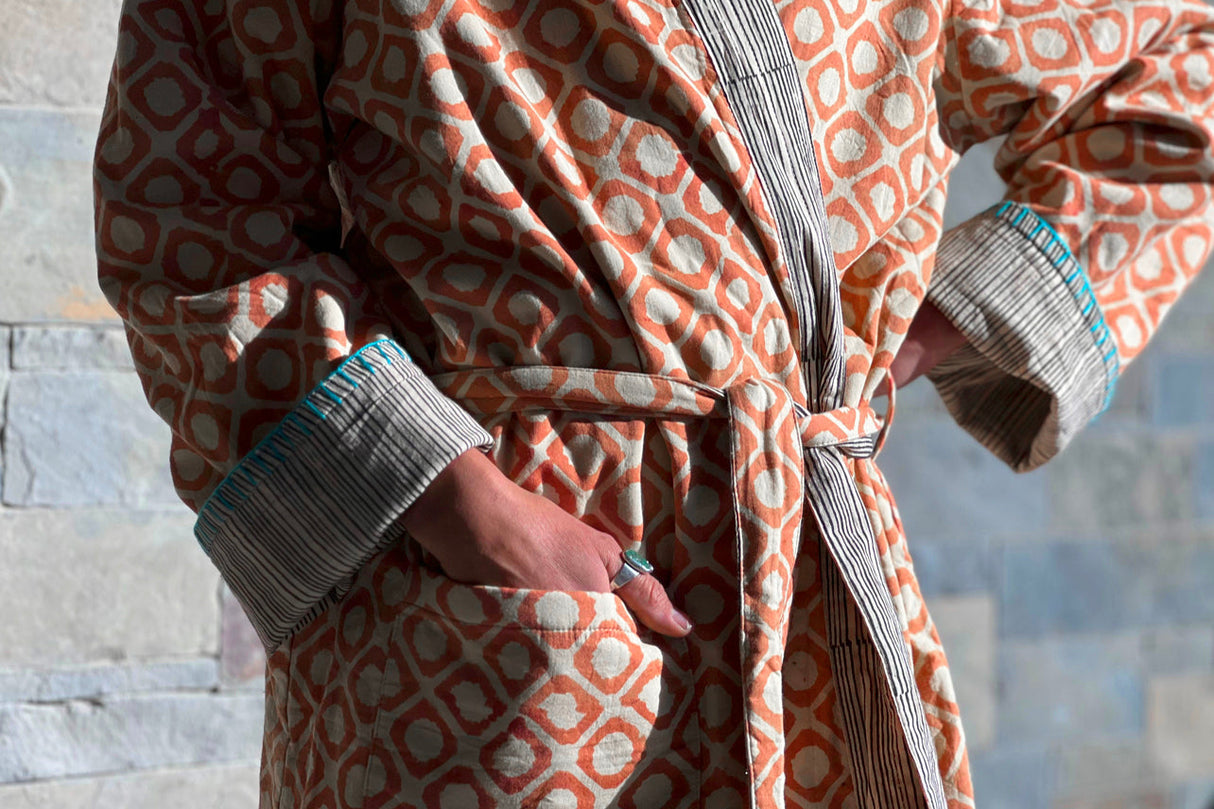 Block Print Reversible Robe - Sumiye Co