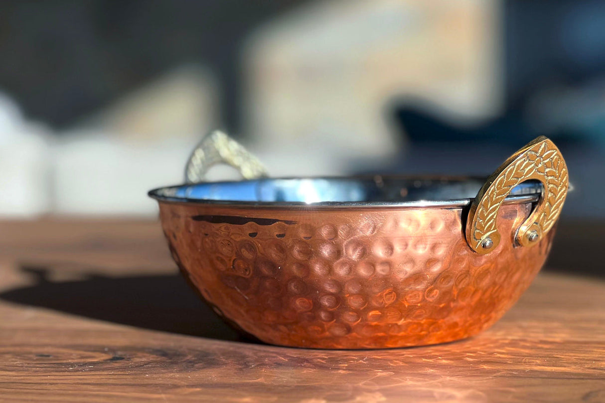 Hammered Copper Serving Bowl Double Walled - Sumiye Co