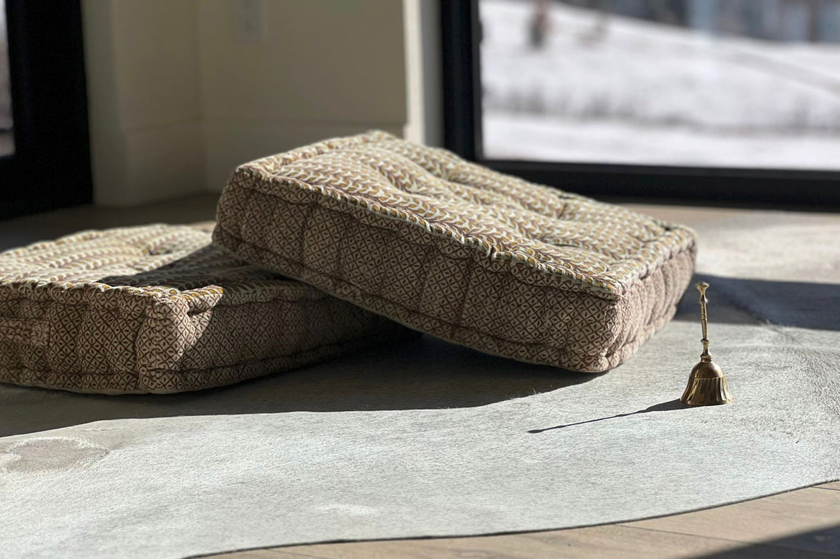 Block Print Meditation Cushion - Square - Sumiye Co