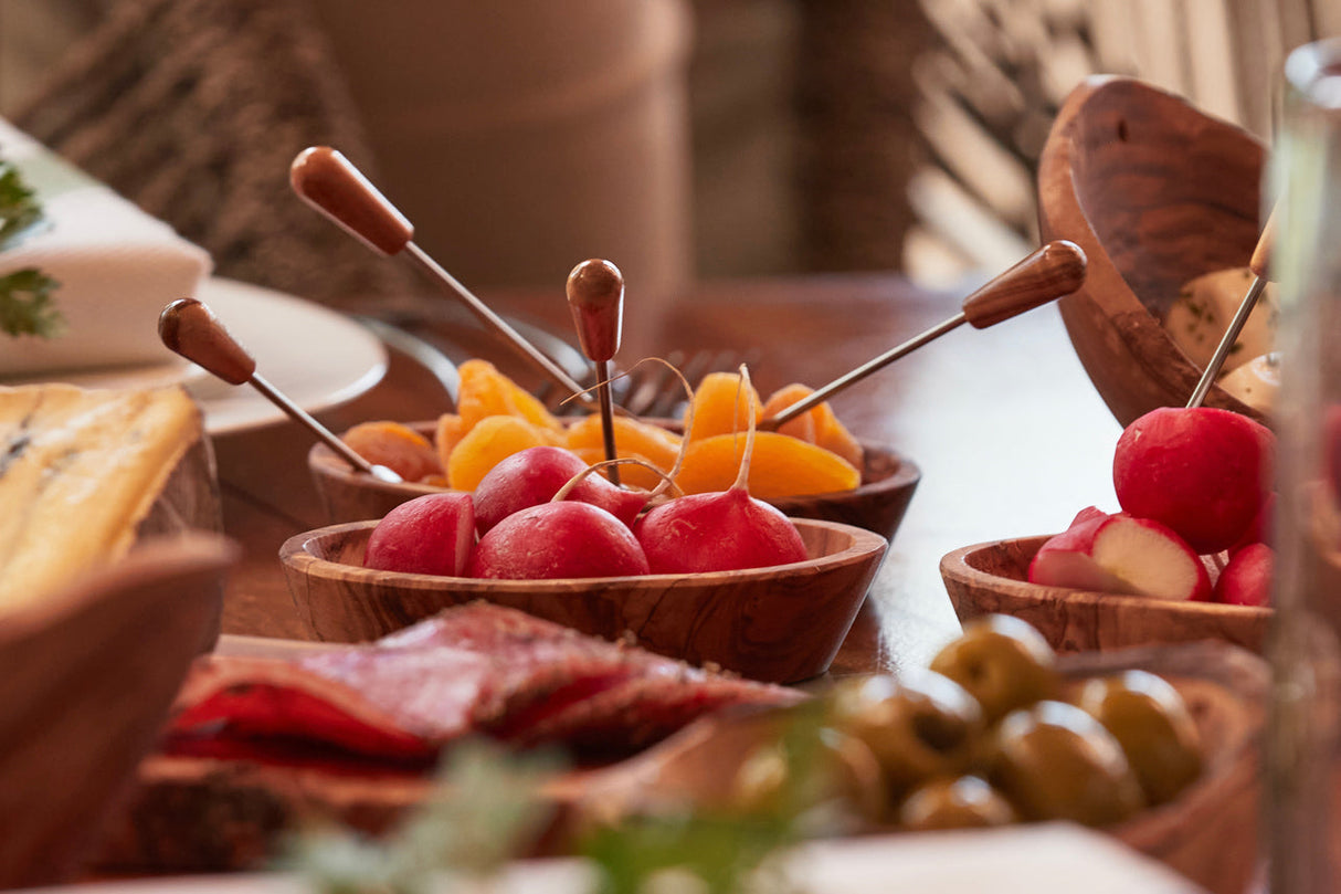 Italian Olivewood Aperitivo Set | Bowls & Forks - Sumiye Co