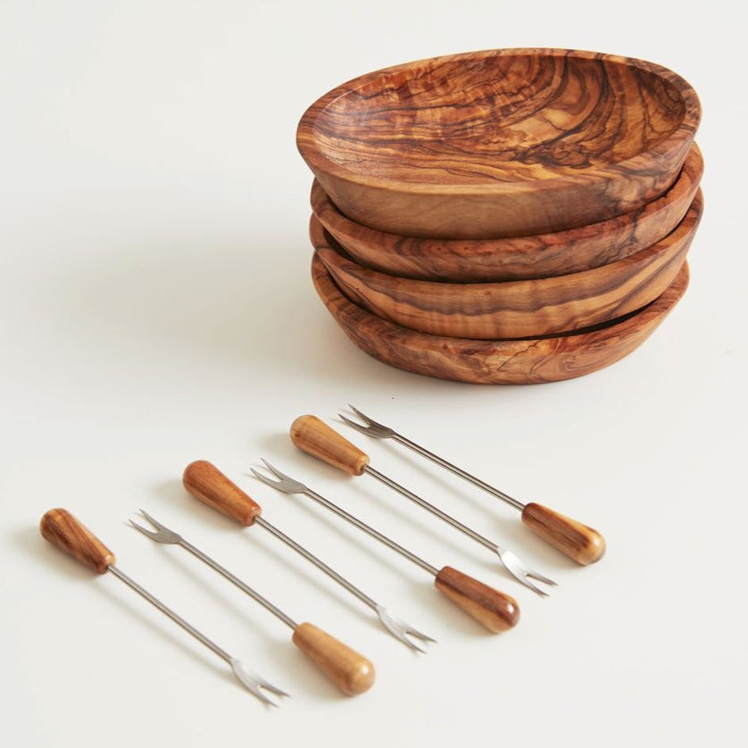 Italian Olivewood Aperitivo Set | Bowls & Forks - Sumiye Co