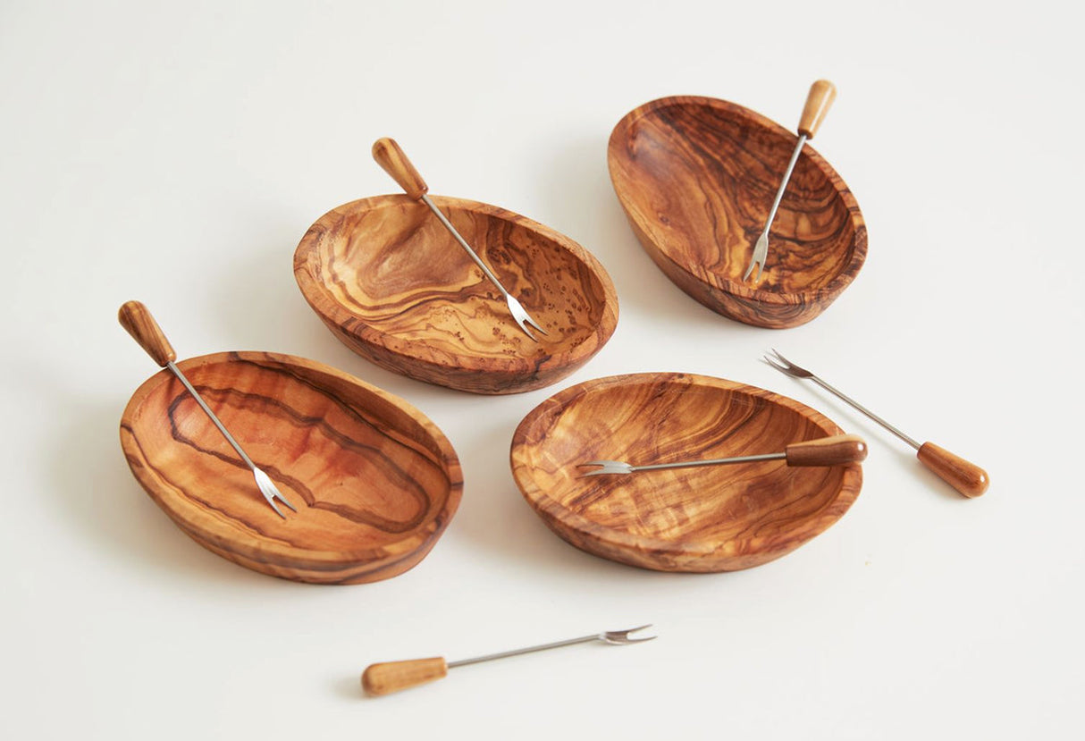 Italian Olivewood Aperitivo Set | Bowls & Forks - Sumiye Co