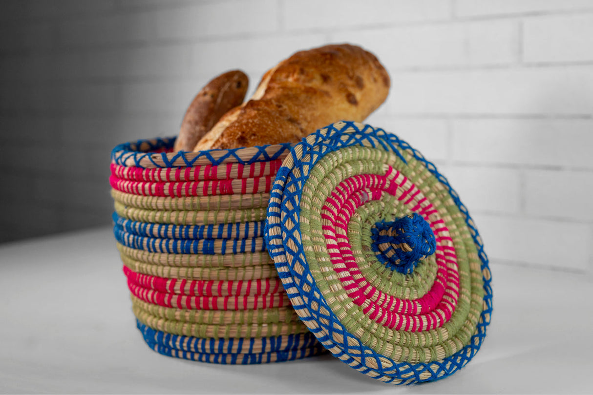 Moroccan Bread Basket with Flat Lid - Sumiye Co