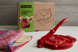 Tortilla Press Kit - Red Cast Iron with Servilleta - Sumiye Co