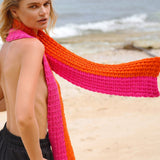 WAFFLE Crochet Scarf in Candy Pink & Tangerine Orang