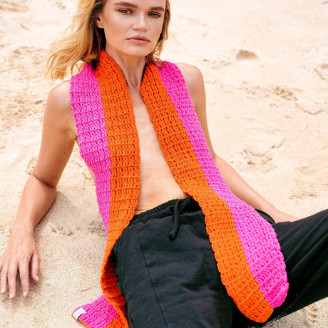 WAFFLE Crochet Scarf in Candy Pink & Tangerine Orang