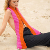 WAFFLE Crochet Scarf in Candy Pink & Tangerine Orang