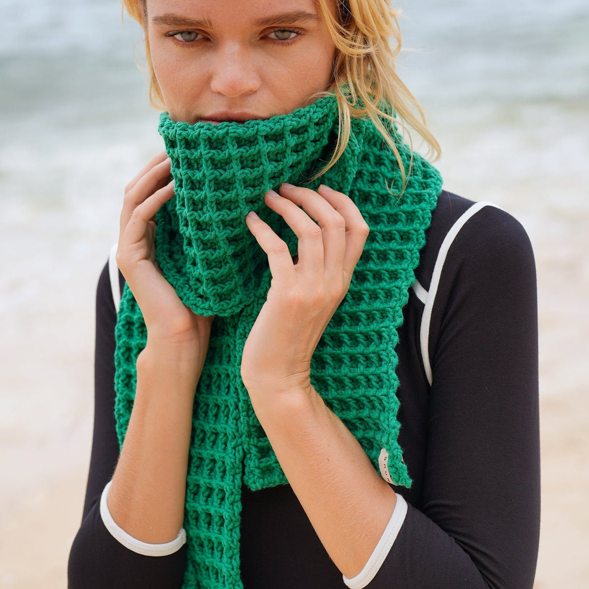 WAFFLE Crochet Scarf in Green