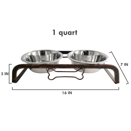 Rustic Dog Bone Feeder with 2 Stainless Steel Dog Bowls-1