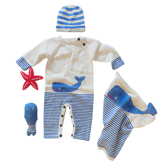 Luxury Baby Gift Set - Whale Organic Romper, Lovey, Hat & Toys by Estella - Sumiye Co
