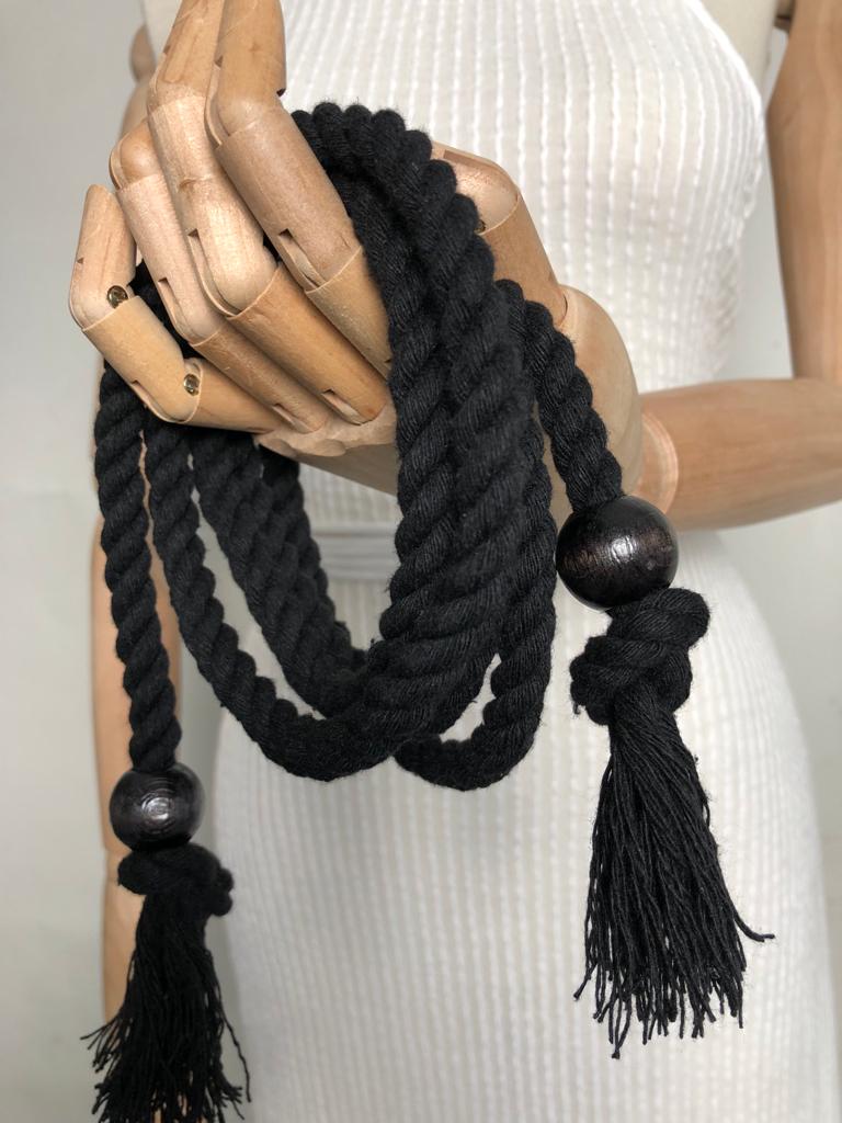 Gia Rope Belt - Black by The Handloom