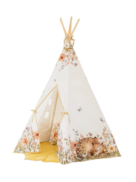 Teepee Tent “Wildflowers” + "Powder Pink" Leaf Mat Set - Sumiye Co