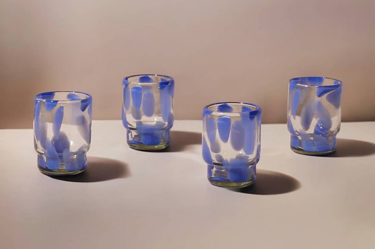 Marta Stackable Glass Blue & Clear - Set of 4 | Artisan Made - Sumiye Co