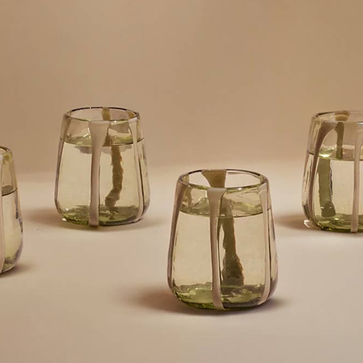 Olivia Short Green Olive Glass - Set of 4 | Artisan Made - Sumiye Co