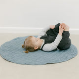 Quilted Round Padded Linen Play Mat 35" D - Denim