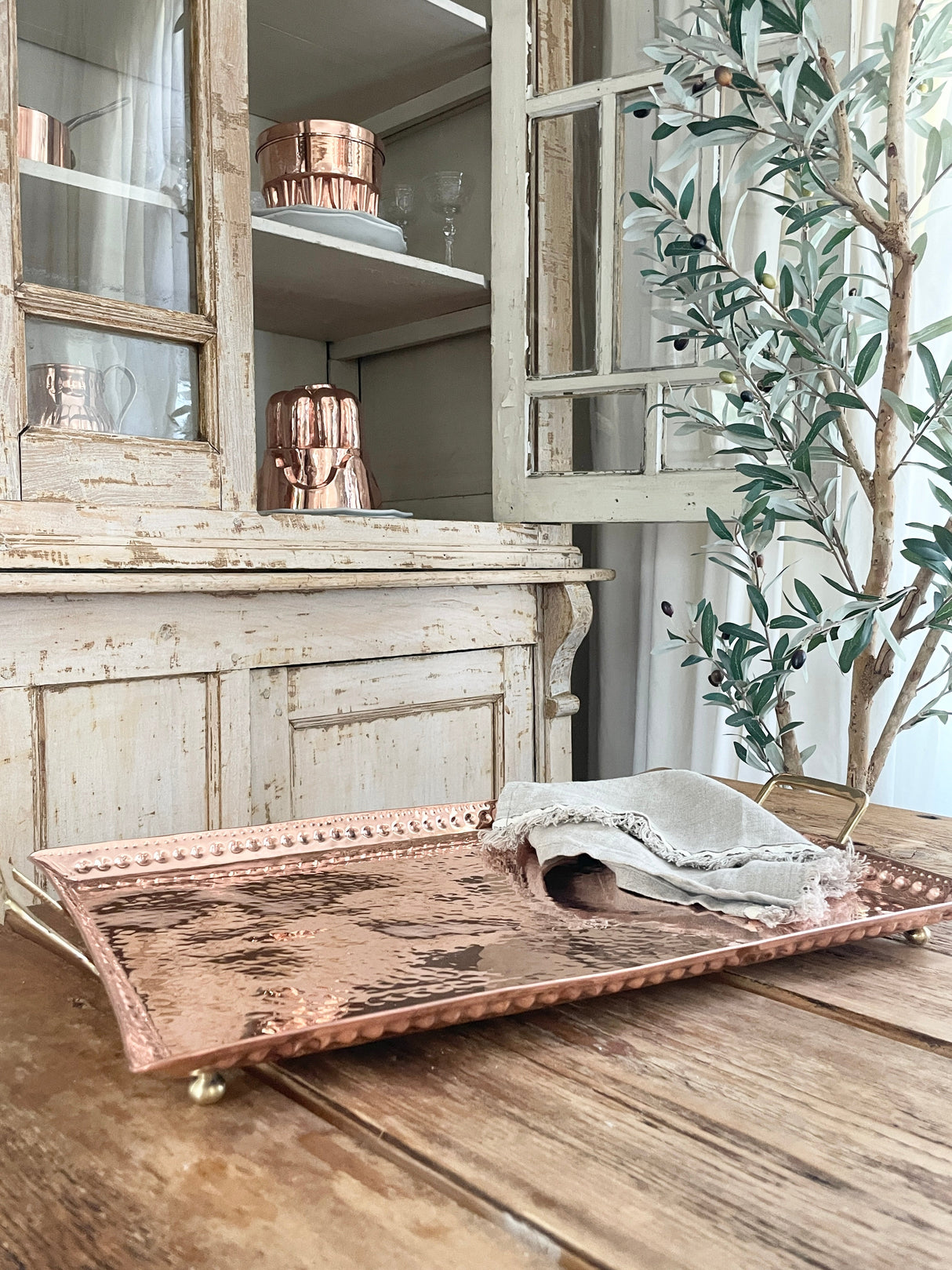 Copper Hand Hammered Large Tray | Vintage Inspired