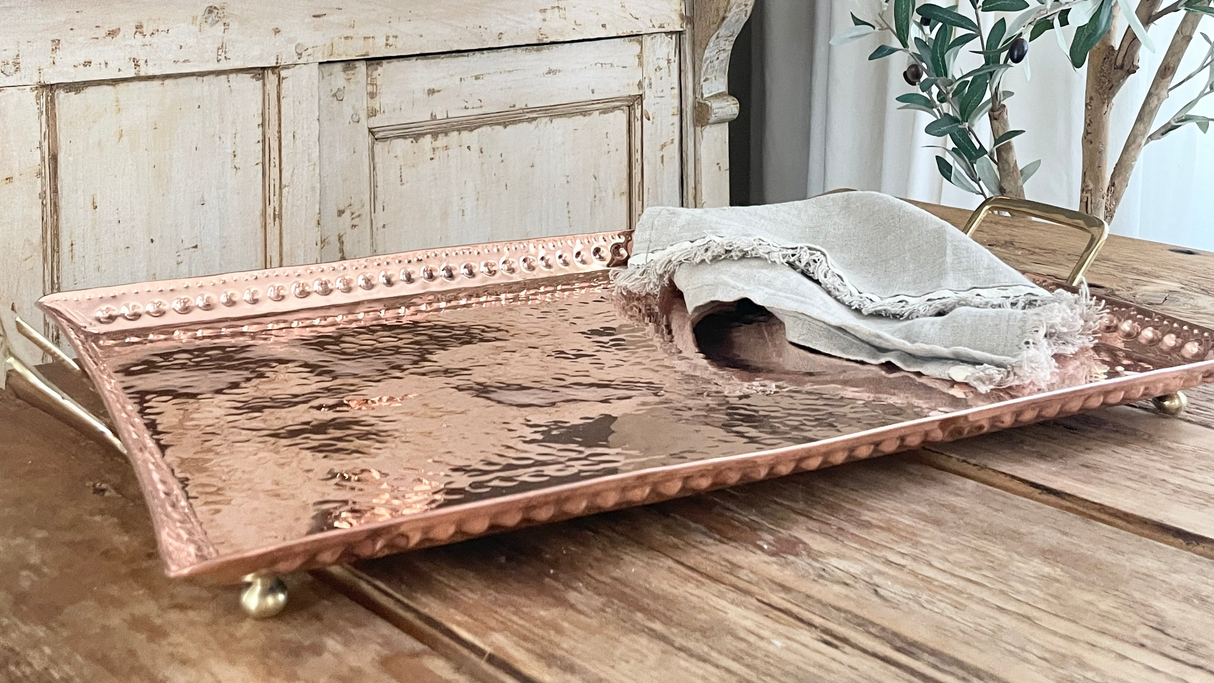 Copper Hand Hammered Large Tray | Vintage Inspired