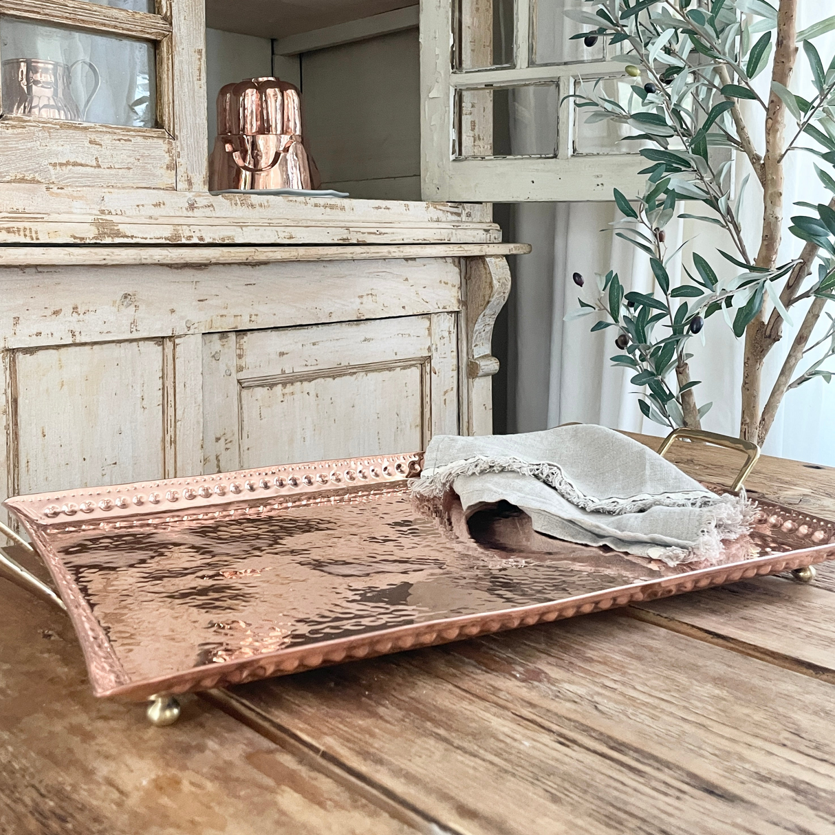 Copper Hand Hammered Large Tray | Vintage Inspired