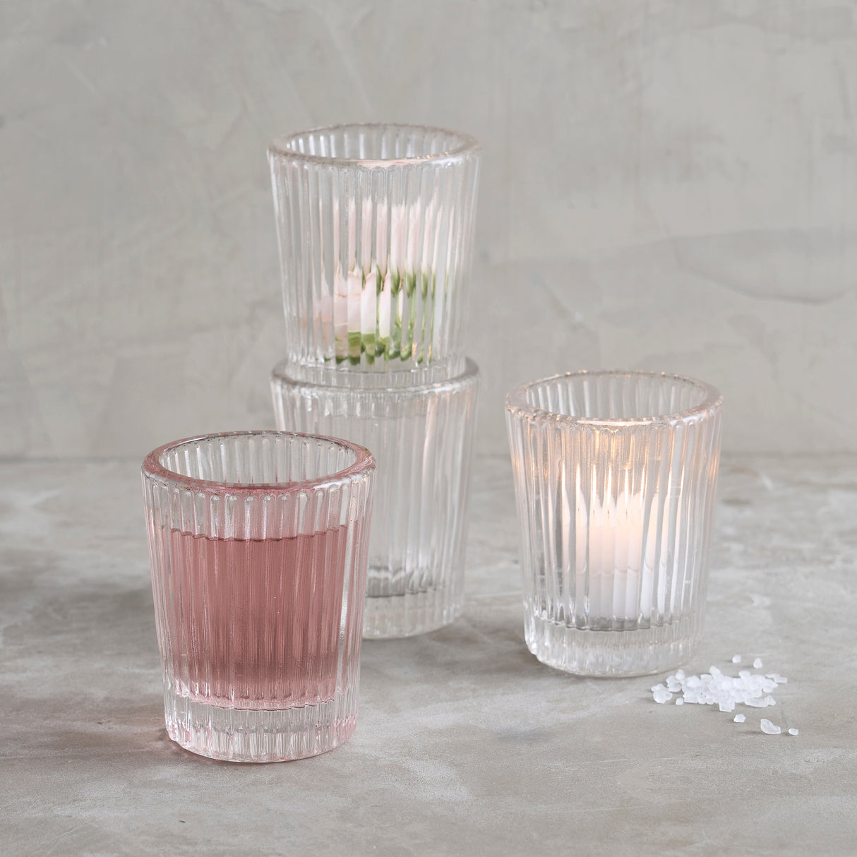 Ribbed Clear Juice Glasses - Set of 4