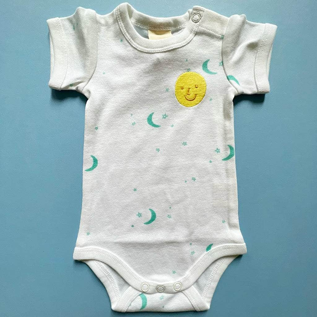 Embroidered Moon and Stars Organic Cotton Baby Bodysuit by Estella - Sumiye Co