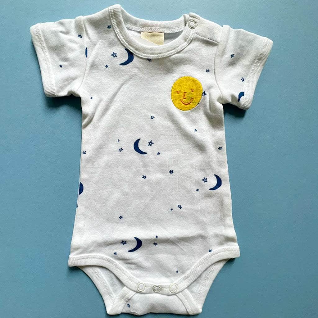 Embroidered Moon and Stars Organic Cotton Baby Bodysuit by Estella - Sumiye Co