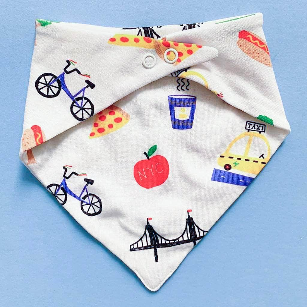 Organic Baby Bib Kerchief Reversible - Big City All Over Print by Estella - Sumiye Co