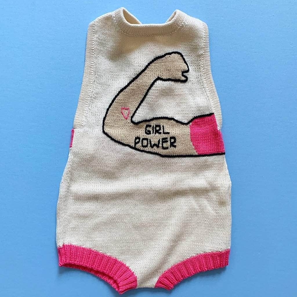 Organic Baby Romper ( 0-6 M) Sleeveless Knit - Girl Power by Estella - Sumiye Co