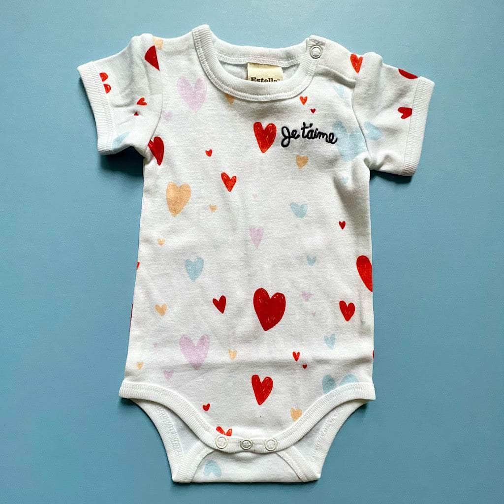 'Je T'aime' Embroidered & Printed Baby Onesie-Hearts by Estella - Sumiye Co