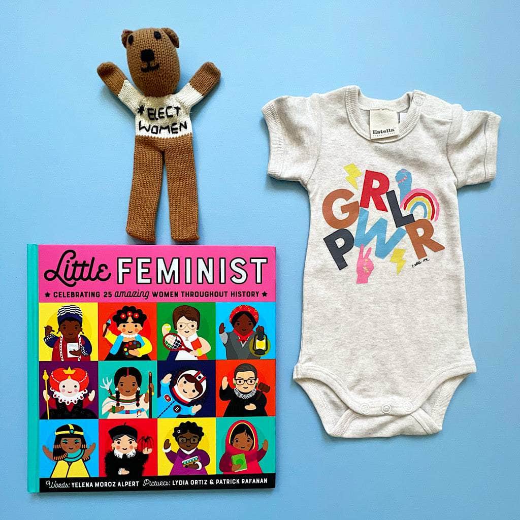 'Girl Power' Infant Onesie, Soother Toy, Feminist Book by Estella - Sumiye Co
