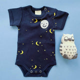 Embroidered Moon & Stars Baby Onesie + Owl Rattle Set by Estella - Sumiye Co