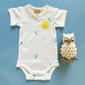 Embroidered Moon & Stars Baby Onesie + Owl Rattle Set by Estella - Sumiye Co