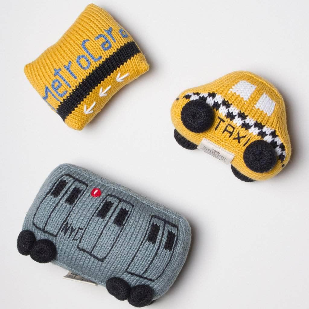 New York City Baby Gift Set - Organic Newborn Toy Knit Rattles | Taxi, Metro Card, & Subway Train - Sumiye Co