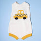 Organic Baby Gift Set | Hand Knit Newborn Romper, Bonnet Hat & Taxi Rattle Toy - Sumiye Co