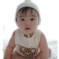 Organic Baby Gift Set - Hand Knit Pretzel Romper, Bonnet Rattle Toy by Estella - Sumiye Co