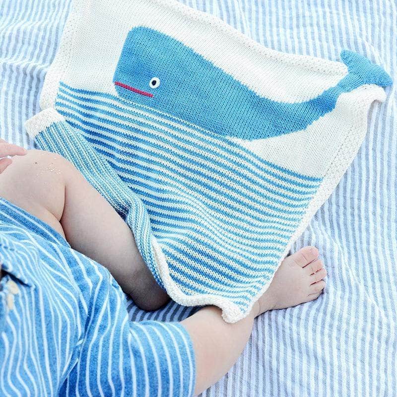 Organic Baby Gift Set - Handmade Lovey Blanket, Rattle Toy & Hat | Whale by Estella - Sumiye Co