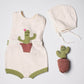 Organic Baby Gift Set - Handmade Newborn Romper, Bonnet & Rattle Toy | Cactus - Sumiye Co