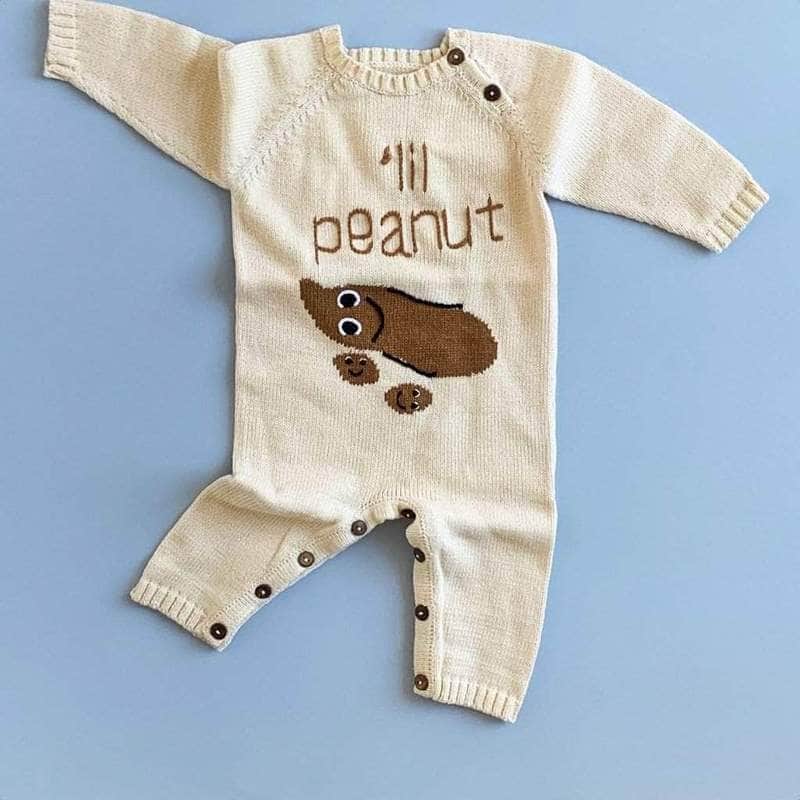 Organic Baby Gift Set - Knitted Baby Romper & Stuffed Animal, Lil Peanut by Estella