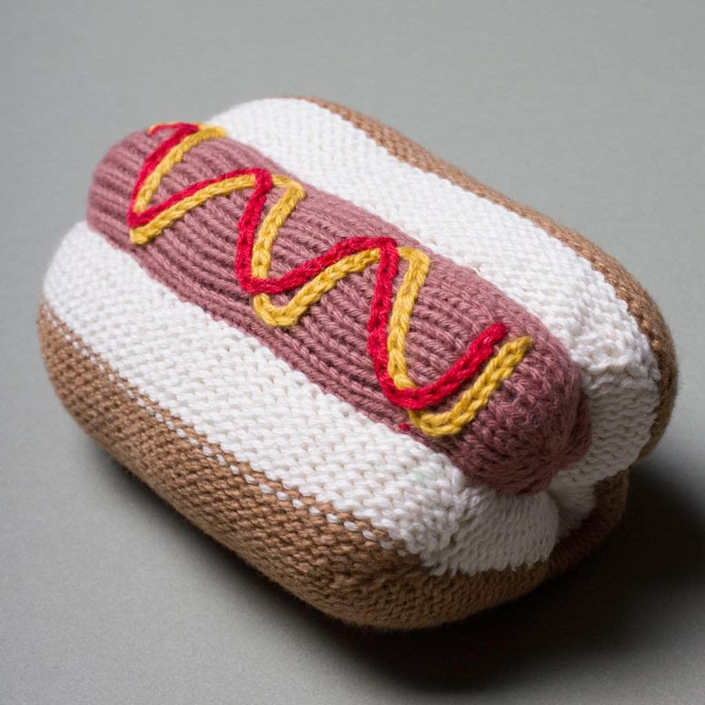 Organic Baby Gift Sets - Hand Knit Newborn Rattle Toys | Hotdog, Hamburger & Pretzel - Sumiye Co